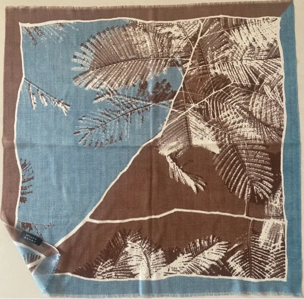 100山羊绒时尚丝巾丛林花鸟印花斜纹绸70大方巾披肩围巾