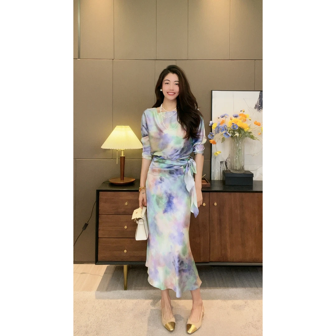 【N·COU】23夏新款【南风有信】气质晕染真丝缎套装-DY21158