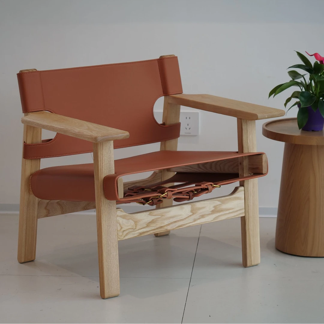 西班牙椅北美白蜡木单人沙发椅阳台庭院马鞍休闲椅设计师复古家用