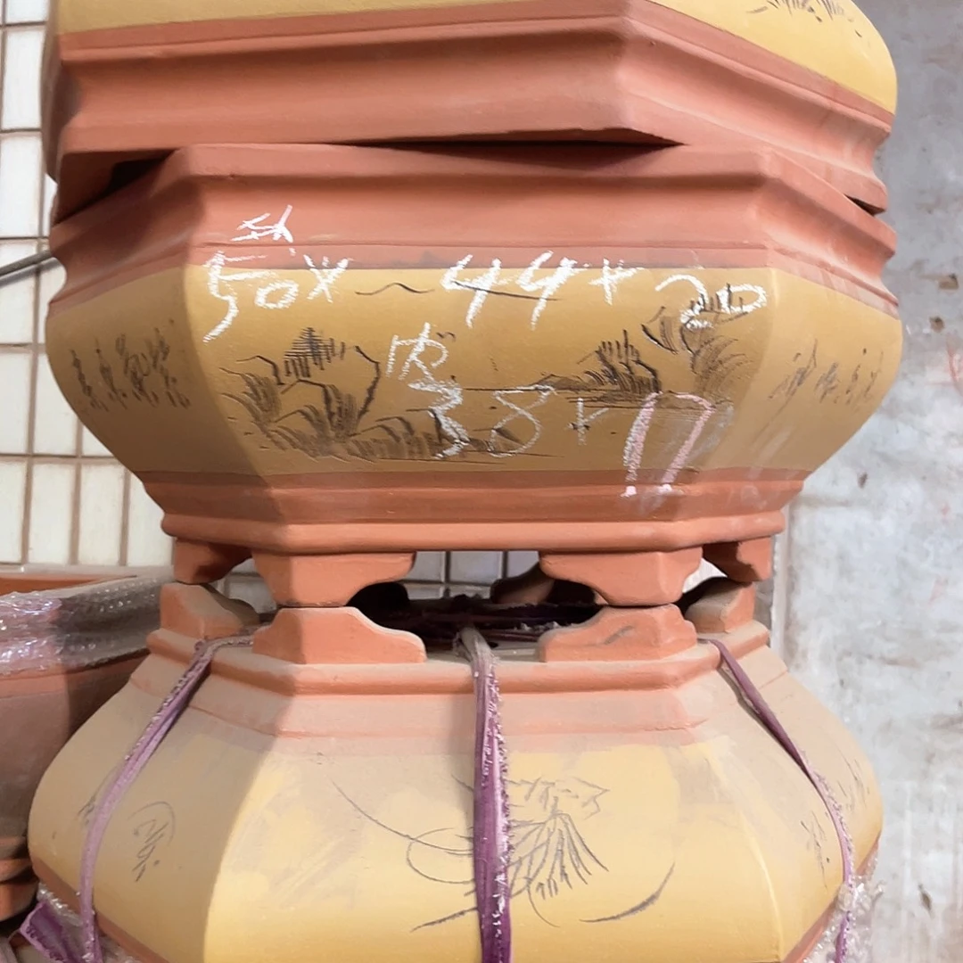 紫砂花盆六方盆一个