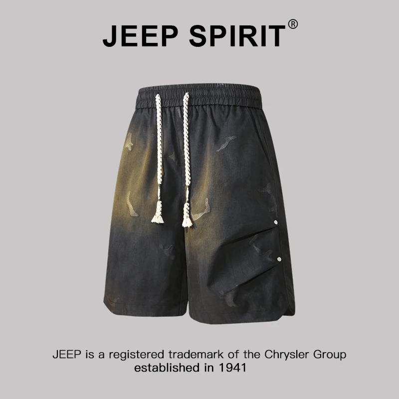 JEEPSPIRIT吉普美式潮牌铆钉短裤男士夏季2025新款宽松休闲五分裤