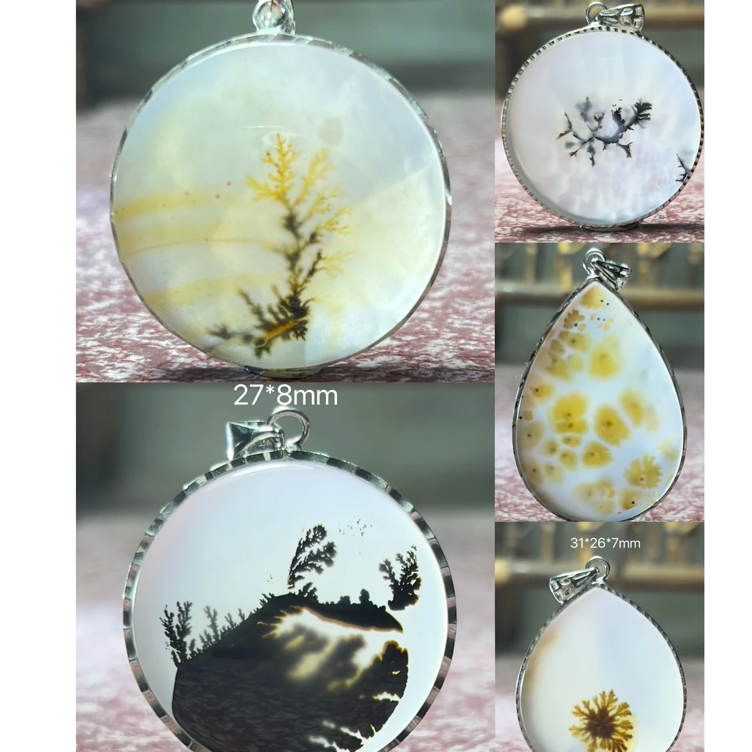 纯天然玉髓玛瑙高端海洋玉髓 礼物 百搭草花风景意境 吊坠 上新
