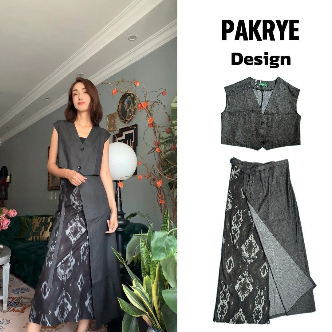 【PAKRYE】舒适透气背心拼接半裙套装,尽显夏日清新感