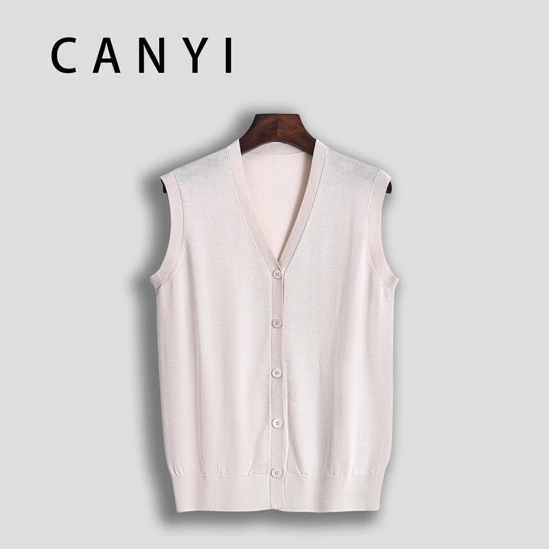 【璨衣】100%桑蚕丝 复古简约老钱风 V领无袖马甲开衫165