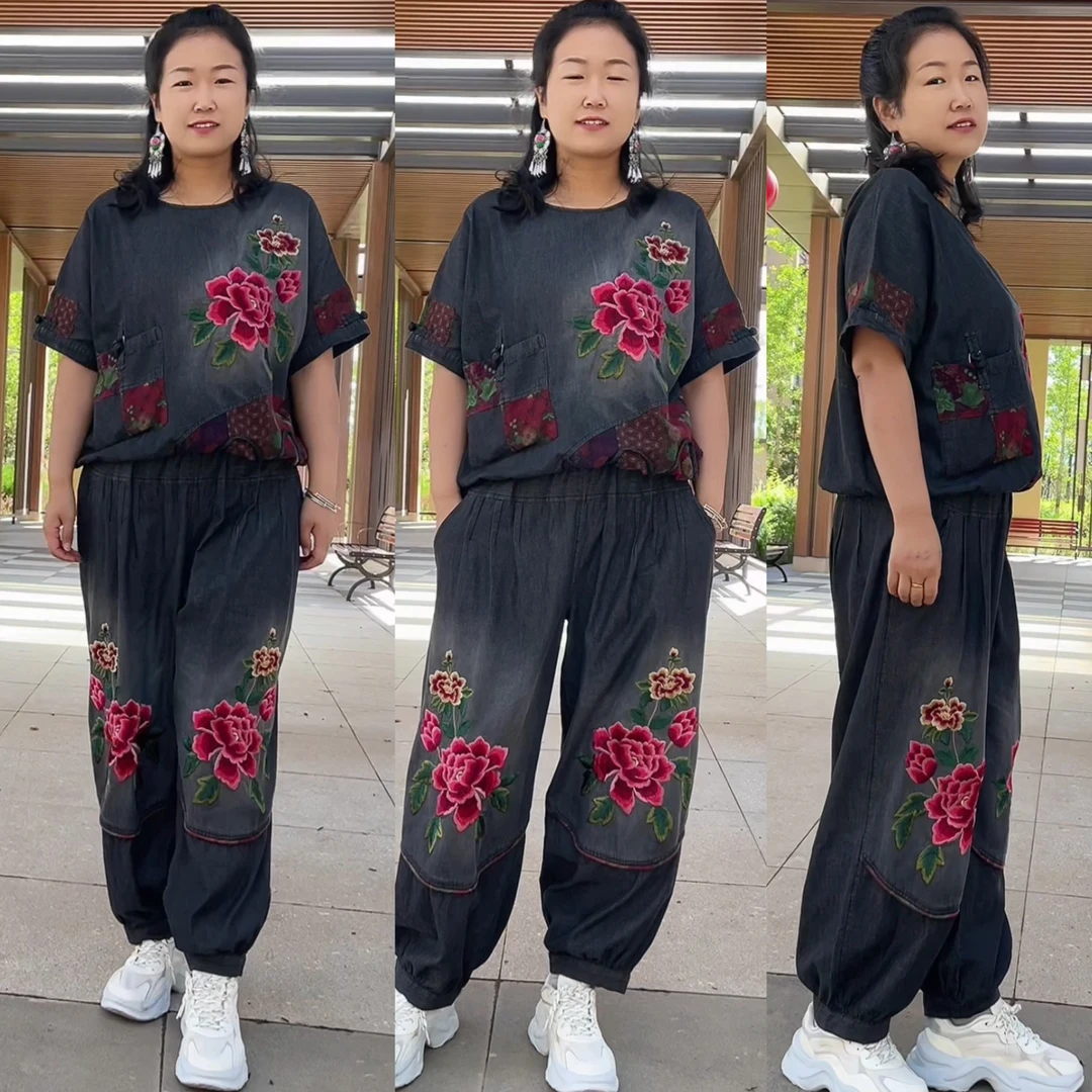 中年妈妈新款民族风刺绣套装高级复古风两件套女中国风有范套装女