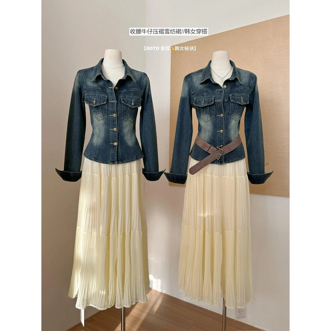 "悉尼海岸"港风复古正肩修身收腰牛仔外套女早春设计感上衣2025