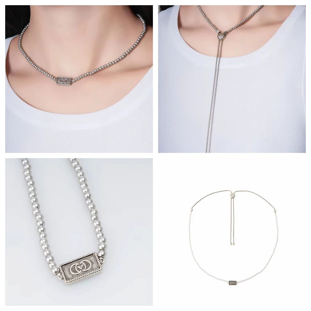 铜合金项链 季阿玛施新颖银色小米粒锁骨链百搭毛衣链配饰品挂件