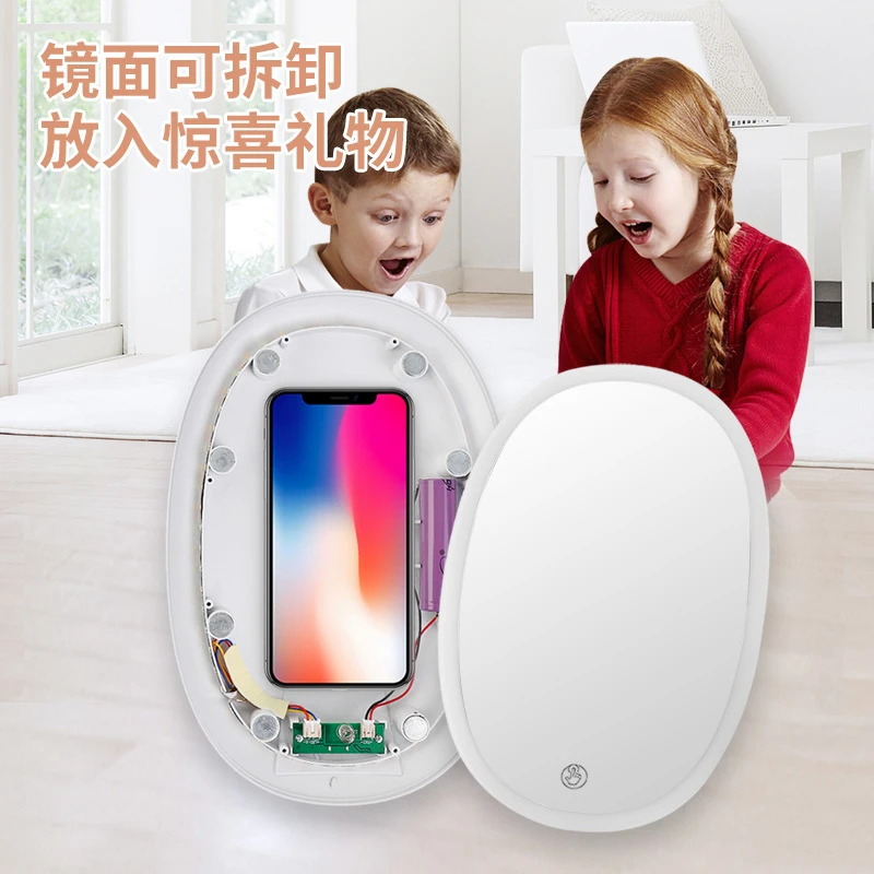 可藏手机化妆镜带灯台式桌面补光美妆镜卧室梳妆镜led美颜折叠镜