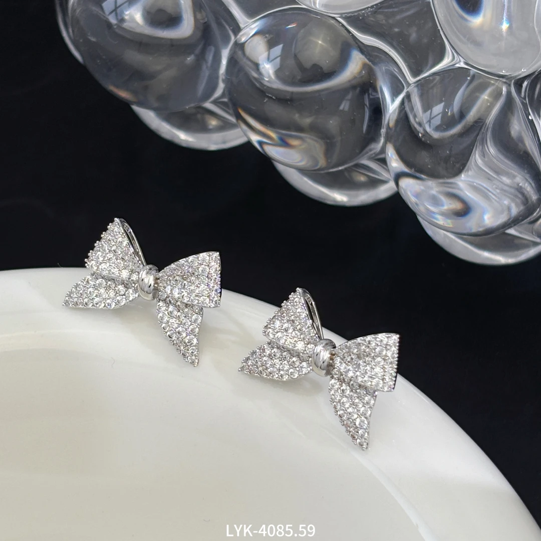 合金仿水晶耳饰 时尚简约银针镶钻蝴蝶结小众高级感耳环LYK-4085