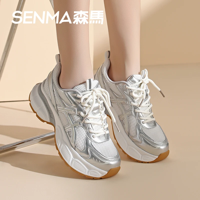SENMA森马网面透气老爹厚底跑步鞋子女款爆款2025新款