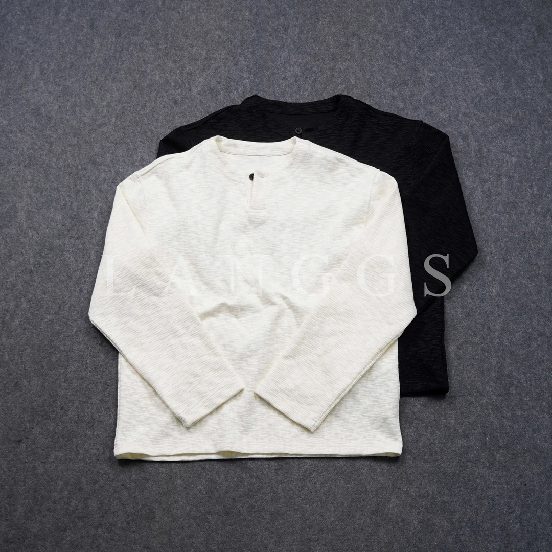 LANGGS&浪叔 春季定制斜纹混纺面料小V亨利领休闲长袖打底-SS5101