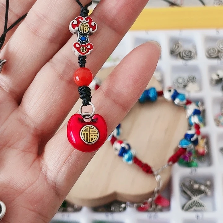 珐琅吊坠足银胖福