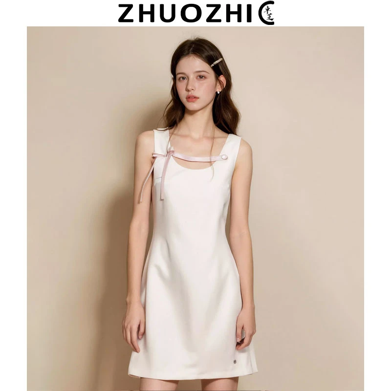 [卓芝]法式设计感蝴蝶结系带背心连衣裙2025夏季新款收腰显瘦裙子