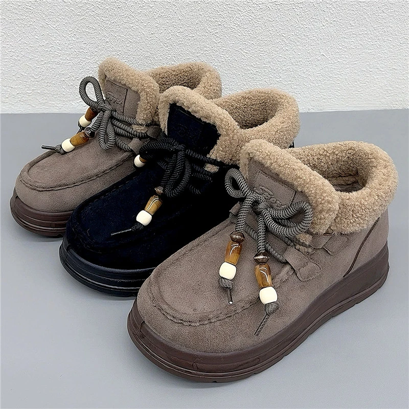 老北京布鞋冬季加绒袋鼠鞋复古百搭勃肯鞋保暖轻便防滑毛毛女棉鞋