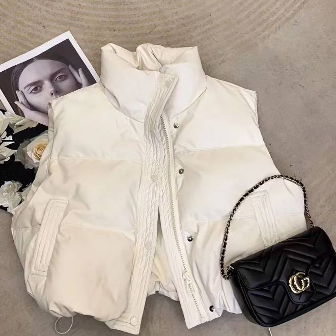 PU皮时尚免洗立领马甲女秋冬洋气百搭短款坎肩宽松棉服背心外套潮