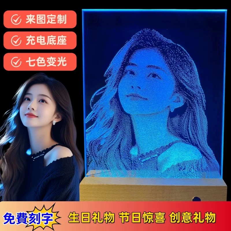 纯手工锤子玻璃画琉璃画像定制真人照片生日礼物情人节送女朋友