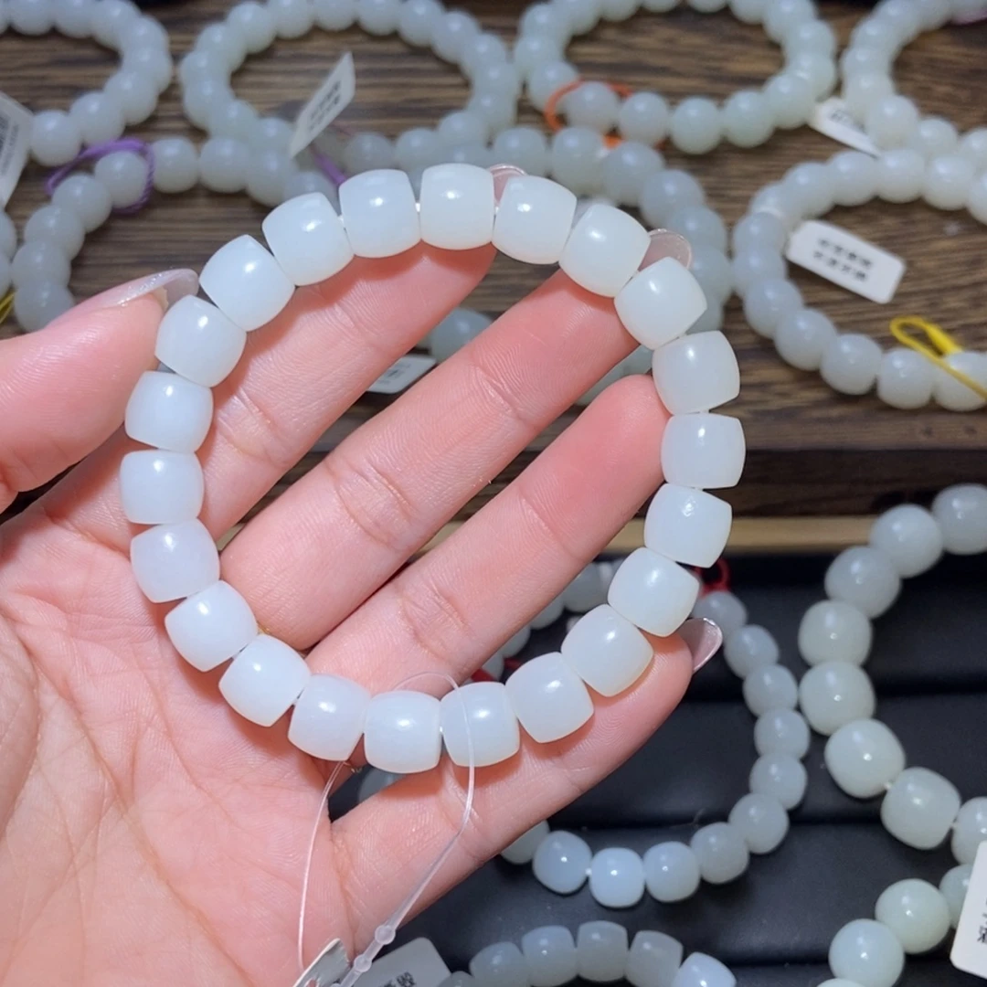 和田玉未镶嵌手串卡10直切