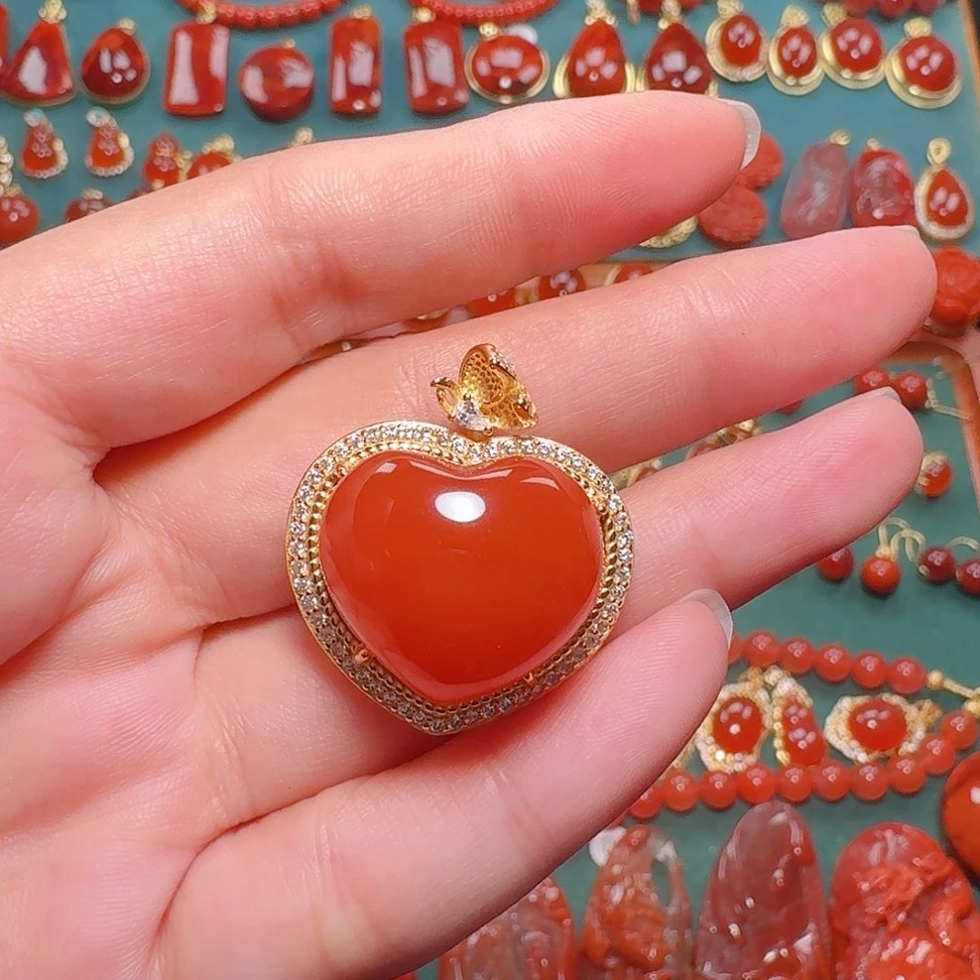 南红玛瑙银S925镶嵌吊坠