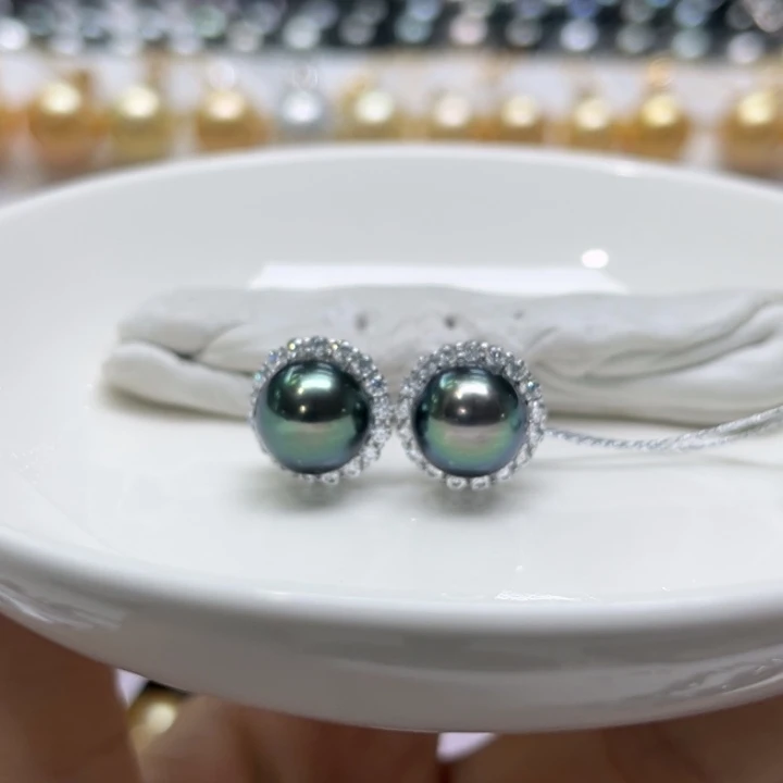 银S925镶嵌耳饰海水珍珠9-10mm