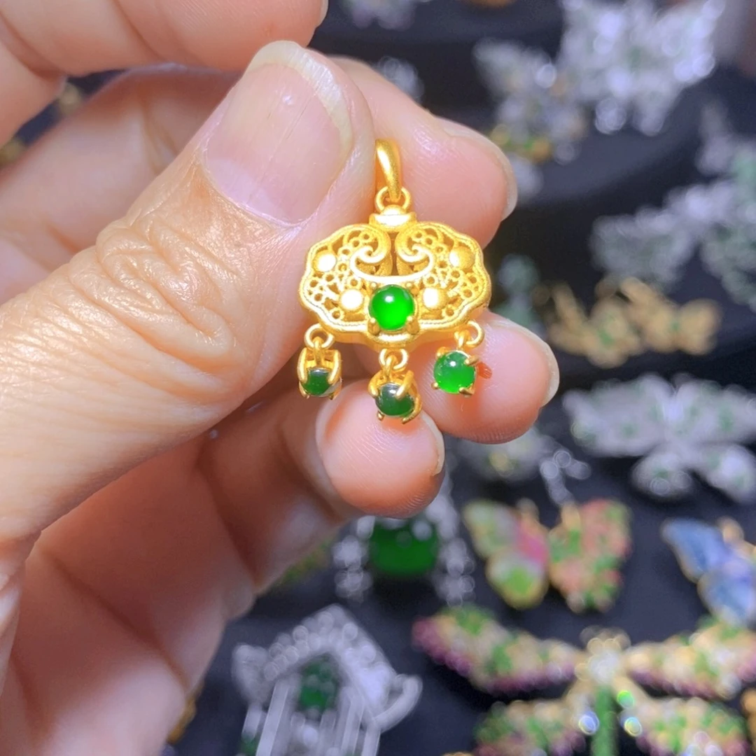 翡翠银S925镶嵌毛衣链天然翡翠