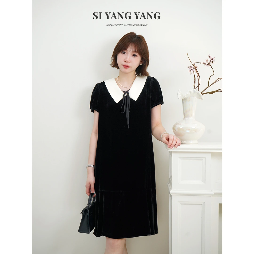 斯洋洋SIYANG真丝丝绒顺滑亲肤舒适透气减龄连衣裙LYQ506A034SYY