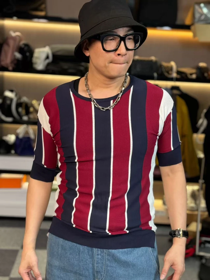 29357-春夏条纹薄款短袖微弹透气短袖拼接POLO衫poloF