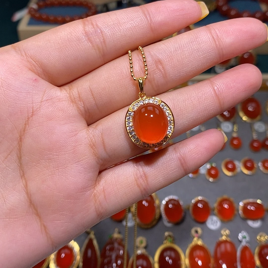 南红玛瑙银S925镶嵌颈饰