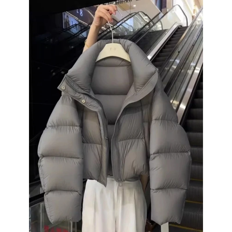 冬季韩系高端灰色短款面包服女2024新款高端减龄洋气小个子厚棉服