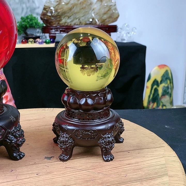 石材黄水晶球直径10带高档第五