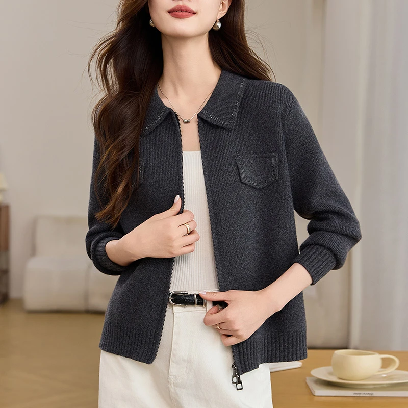 翻领针织开衫女春秋外搭2025年新款中年妈妈春装洋气早春毛衣外套