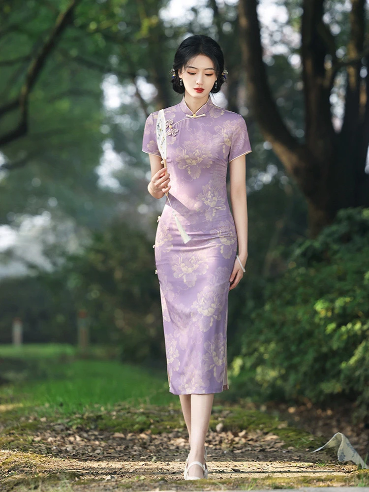 中国风书香提花复古日常穿中长款中式少女风薄款旗袍新彼得潘大叔