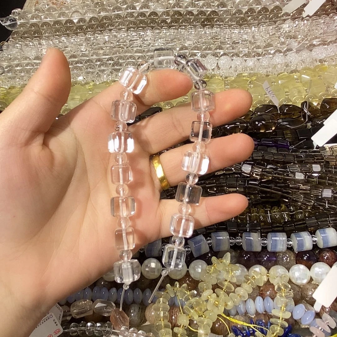 紫晶珠宝半成品银S925镶嵌净体白水晶方糖卡10