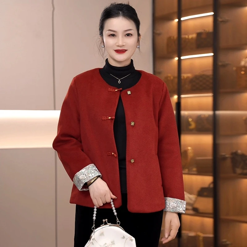 妈妈装国风气质显瘦秋冬洋气时尚秋冬盘扣新中式女装