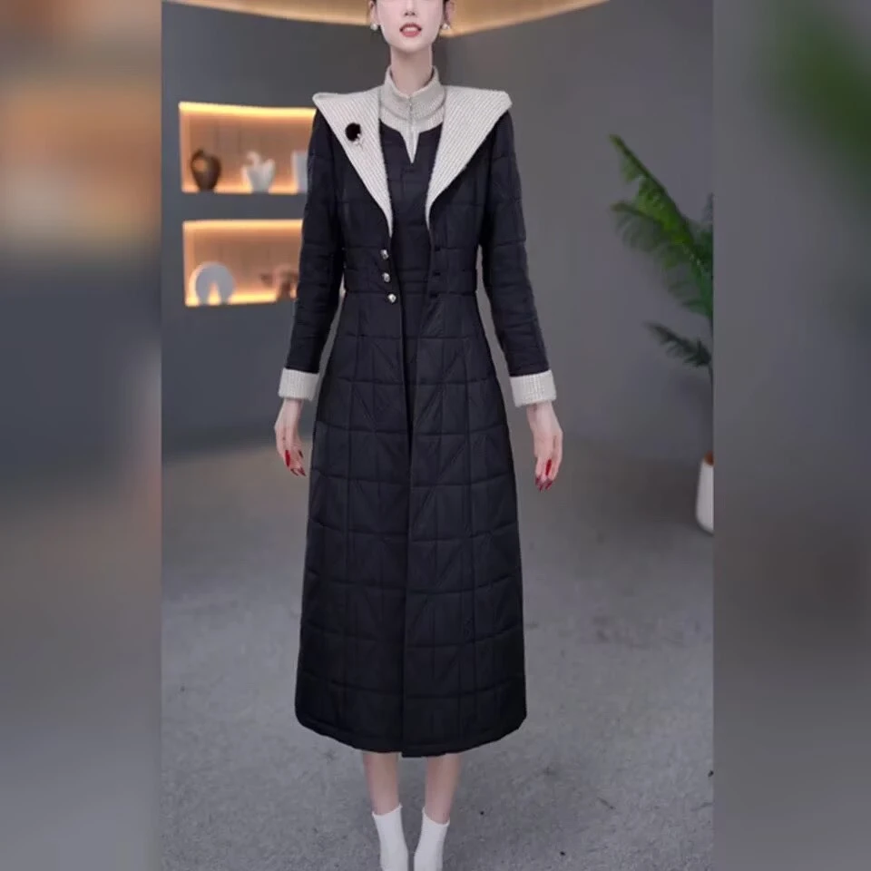 DBF-25B306YR 新款加厚内胆夹棉连帽大衣减龄妈妈装两件套M-5XL