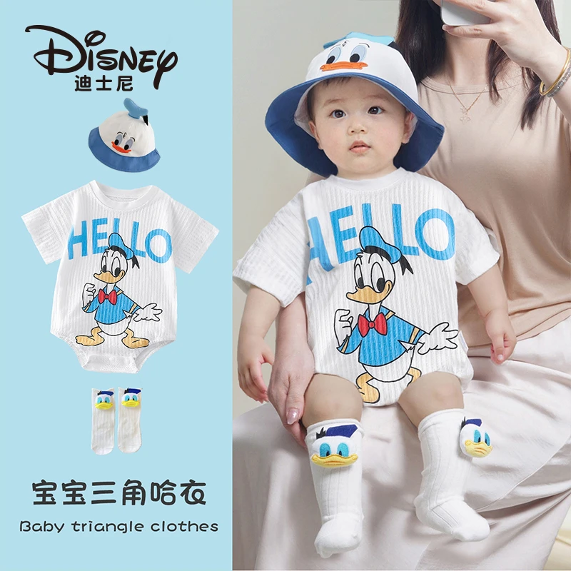 Disney/迪士尼新生儿纯棉三角哈夏季薄款衣服外出服洋气可爱2件装