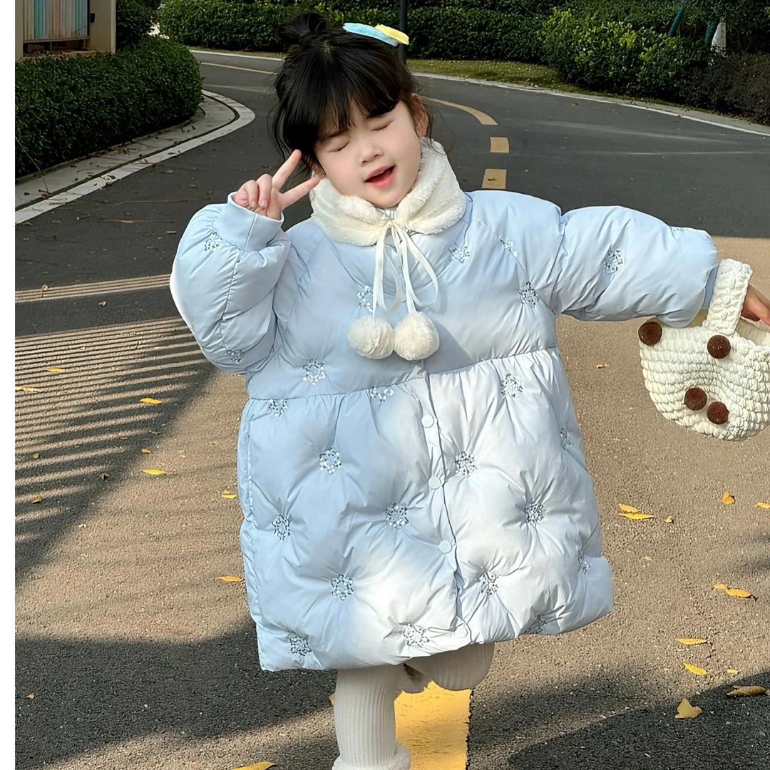 女童棉服冬款雪国精灵加厚棉衣可拆卸毛毛领雪花亮片棉袄外套