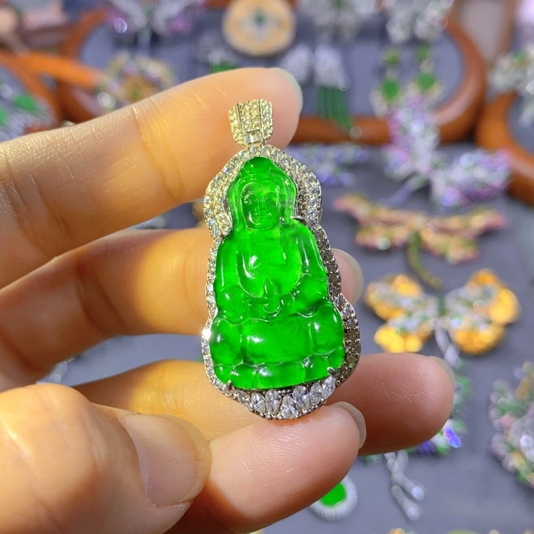 颈饰银S925镶嵌翡翠