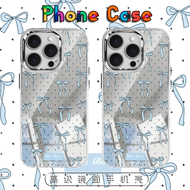 丝带蓝蝴蝶结适用苹果16promax手机壳iPhone15镜头全包14pro防摔1