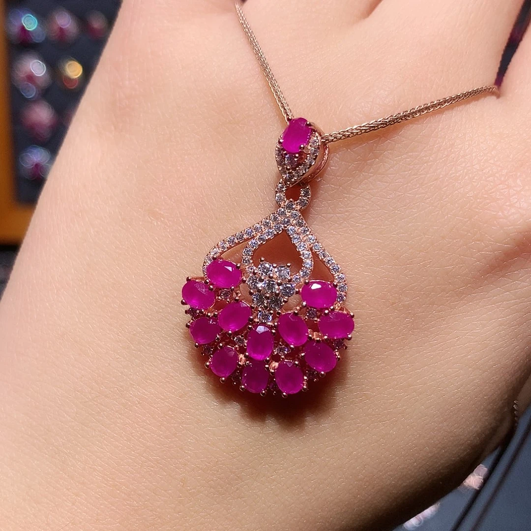 红宝石吊坠(赠链)银S925镶嵌