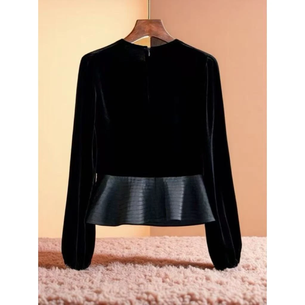 高端欧货黑色真丝蚕丝衬衫女25春秋洋气时尚爆款拼接长袖打底上衣