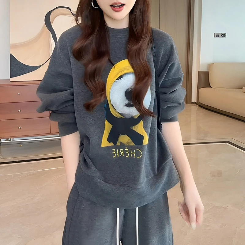 2025春秋季新款女士纯色圆领卫衣爆款宽松休闲慵懒时尚打底衫上衣