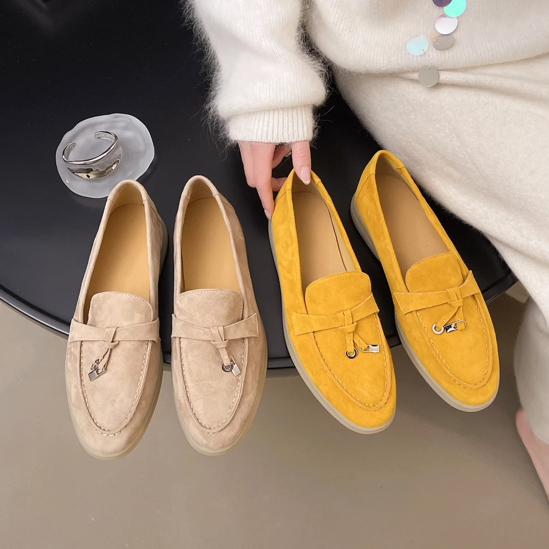 羊皮内里乐福鞋女2025春季新款羊猄真皮杏色锁扣小单鞋柔软舒适