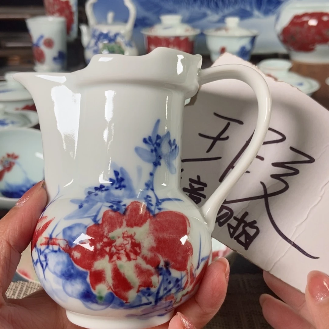 摆件原矿青花釉里红瓷器