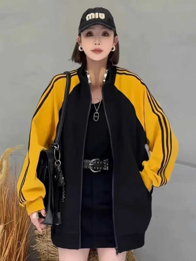 7570立领外套潮韩版短款拼色拼接宽松春季