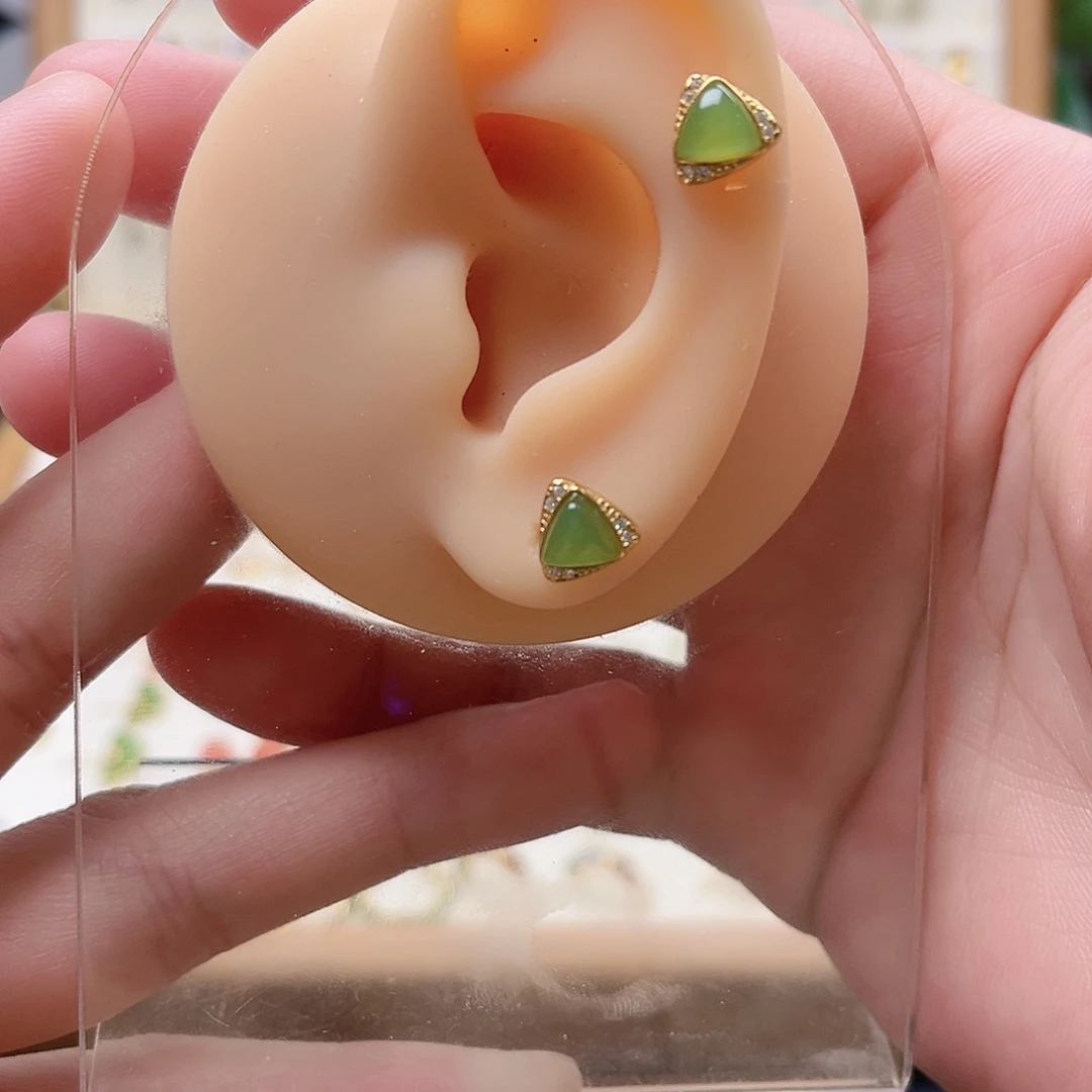 和田玉银S925镶嵌耳饰