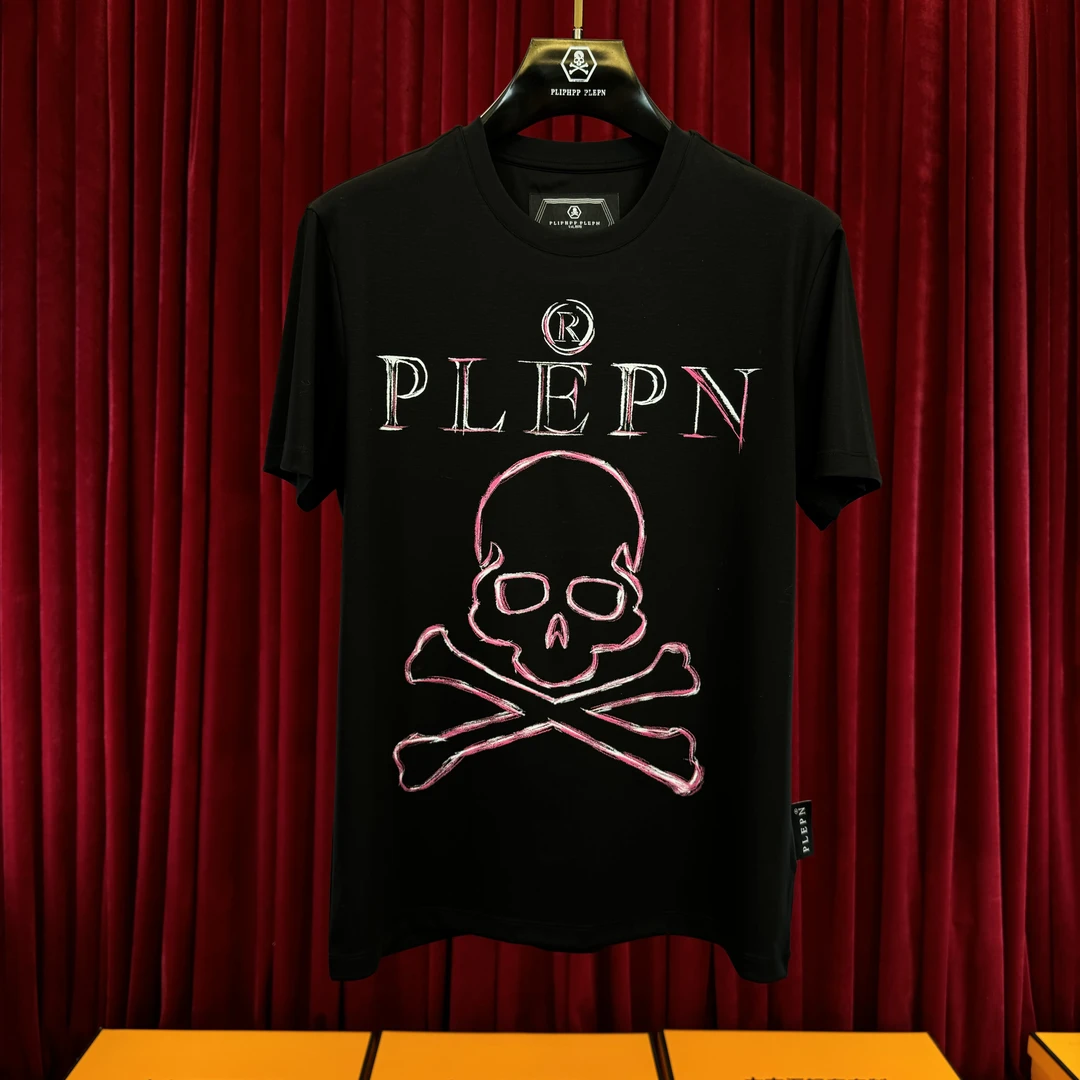 PLIPHPP PLEPN正品2025新款骷髅头手绘涂鸦修身男士弹力短袖1681