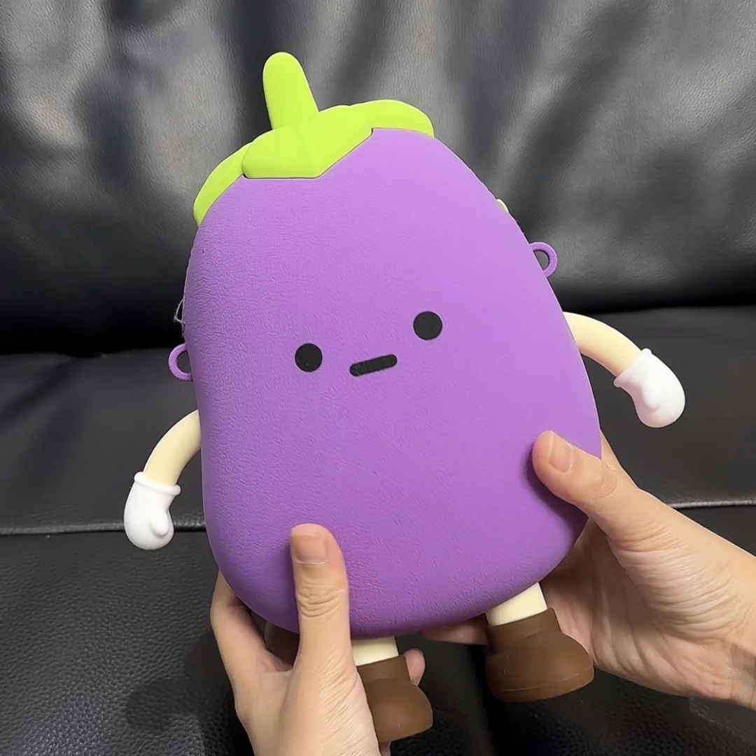 MOMO蔬菜系列茄子迷你收纳包呆萌表情包情绪可爱零钱包小男孩