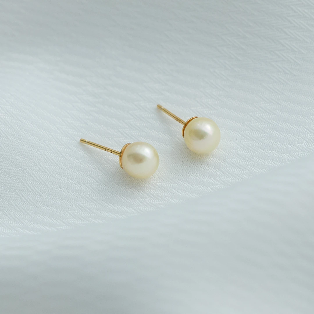 【周周】S925银海水珍珠羽皇金耳钉6-7MM
