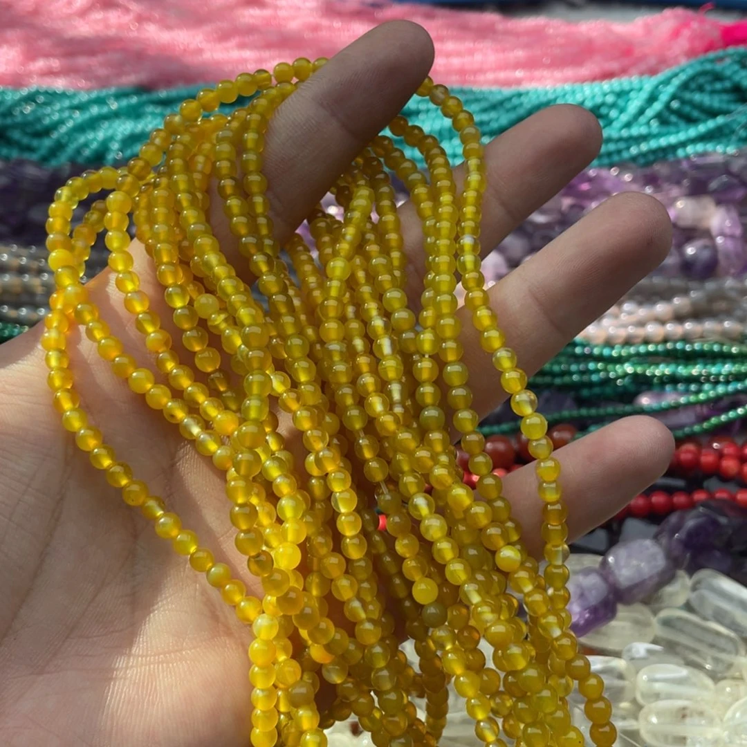 玛瑙/玉髓珠宝半成品未镶嵌一条装卡4mm黄玛瑙圆珠