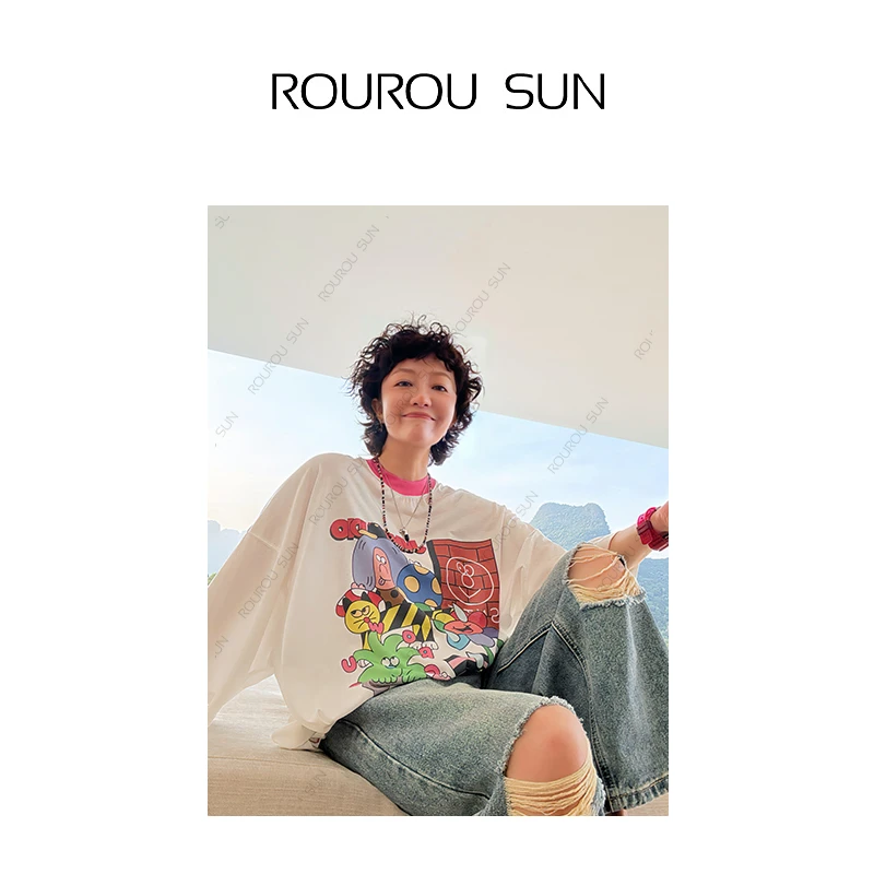 23935趣味卡通印花短袖T恤女宽松百搭休闲上衣